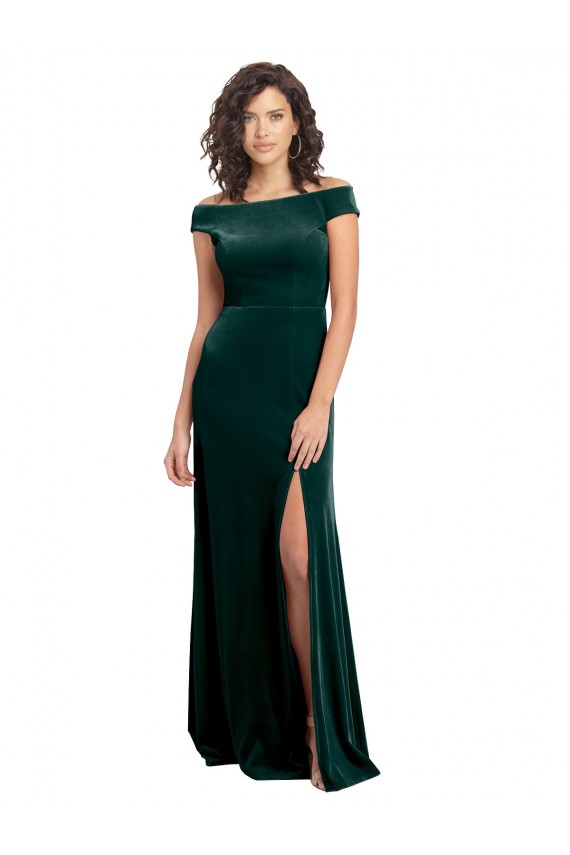 Square Neck Stretch Velvet Dark Green Cap Sleeves Long Prom Dress Canada Shop