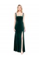 Square Neck Stretch Velvet Dark Green Long Prom Dress Canada Shop