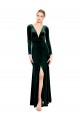 Open Back V-Neck Stretch Velvet Dark Green Long Prom Dress Canada Shop