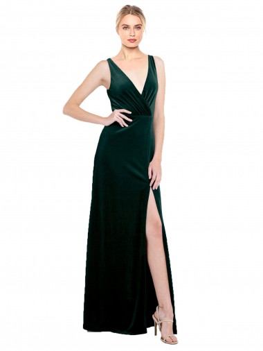 V-Back V-Neck Stretch Velvet Dark Green Long Sexy Prom Dress Canada Shop