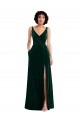 V-Neck Stretch Velvet Dark Green V-Back A-Line Prom Dress Canada Shop