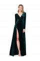 V-Neck Stretch Velvet Dark Green Sweep Train Prom Dress Canada Shop