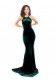 Open Back High Neck Stretch Velvet Dark Green Sweep Train Prom Dress Canada Shop