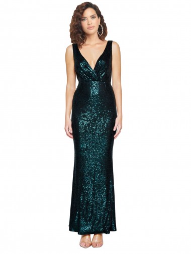 V-Neck Sequin Dark Green Long Prom Dress Canada Shop