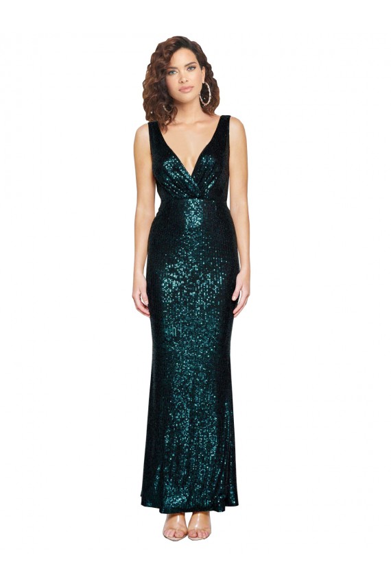 V-Neck Sequin Dark Green Long Prom Dress Canada Shop
