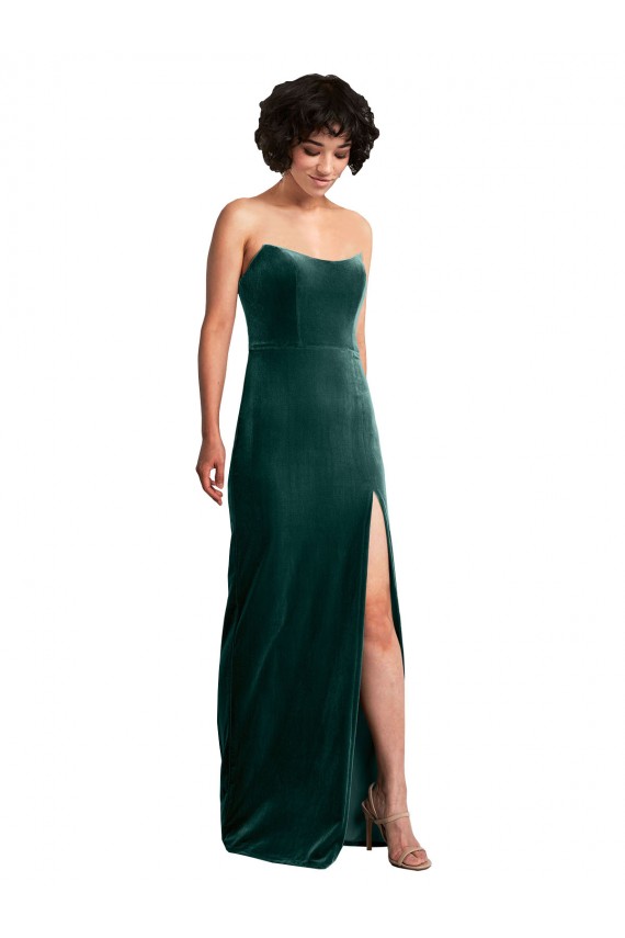 Low Back Strapless Stretch Velvet Dark Green Long Sexy Prom Dress Canada Shop