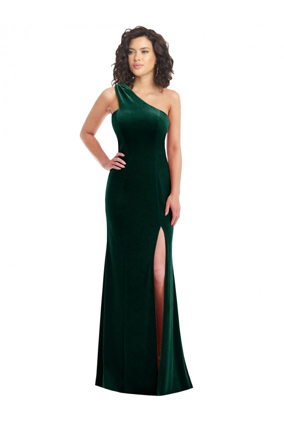 One Shoulder Stretch Velvet Dark Green Long Prom Dress Canada Shop