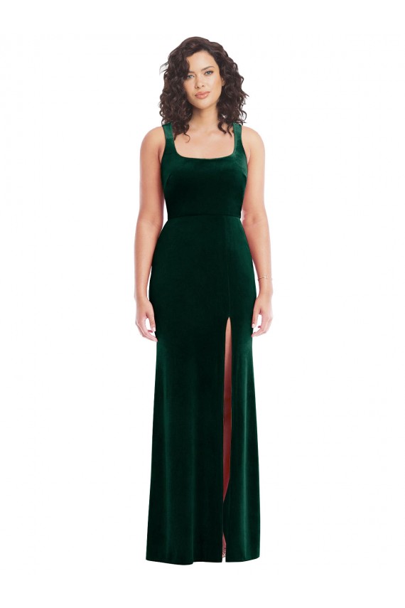 Square Neck Stretch Velvet Dark Green Long Trumpet Prom Dress Canada Shop