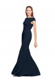 Open Back Boat Neck Stretch Crepe Dark Navy Long Sexy Prom Dress Canada Shop