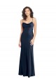 Open Back Cowl Neck Stretch Satin Dark Navy Long Prom Dress Canada Shop