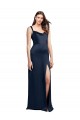 Low Back Cowl Neck Stretch Satin Dark Navy Long Prom Dress Canada Shop