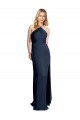 Open Back Halter Neck Stretch Satin Dark Navy Long Prom Dress Canada Shop
