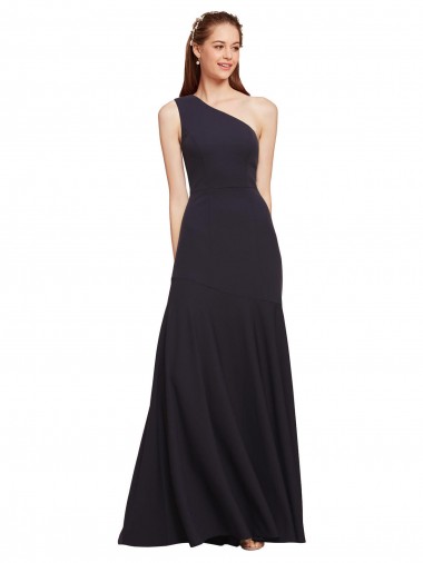 One Shoulder Stretch Crepe Dark Navy Long Prom Dresses Canada Shop