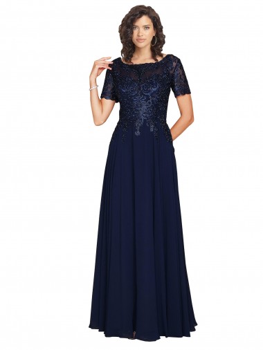 Round Neck Soft Chiffon Dark Navy Long Prom Dress Canada Shop