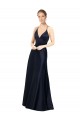 Spaghetti Straps Satin Dark Navy Long Prom Dresses Canada Shop