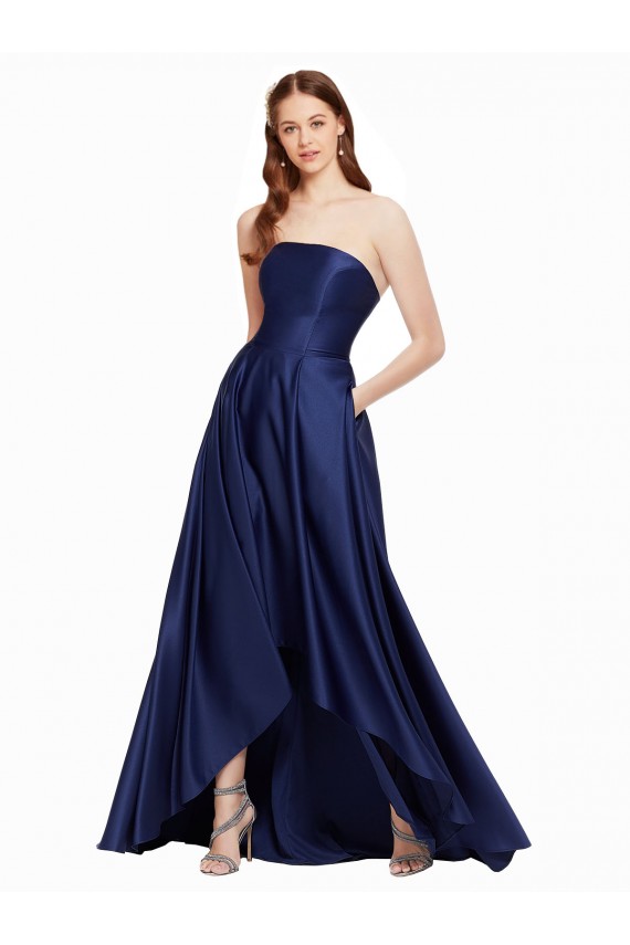 Low Back Strapless Satin Dark Navy Long Prom Dresses Canada Shop
