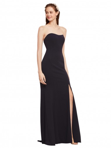Low Back Strapless Stretch Crepe Dark Navy Long Bridal Party Dress Canada Shop