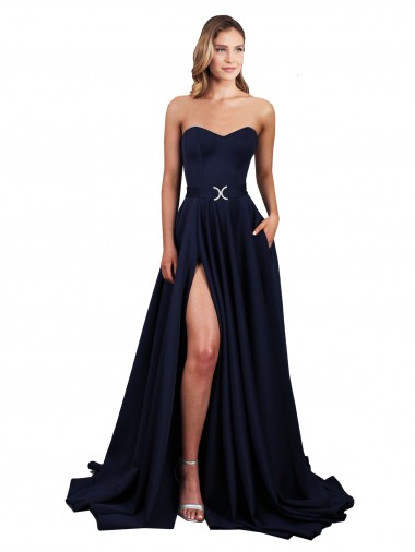 Low Back Sweetheart Stretch Crepe Dark Navy Long Prom Dress Canada Shop
