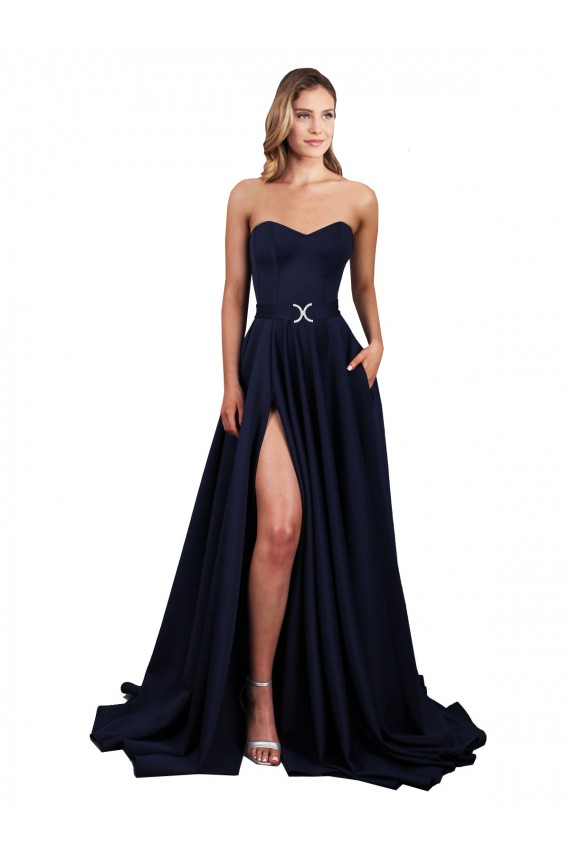 Low Back Sweetheart Stretch Crepe Dark Navy Long Prom Dress Canada Shop