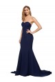 Low Back Sweetheart Stretch Crepe Dark Navy Sweep Train Prom Dress Canada Shop