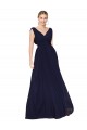 V-Neck Soft Chiffon Dark Navy Long Wedding Guest Dress Canada Shop