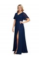 V-Neck Soft Chiffon Dark Navy Long Plus Size Prom Dress Canada Shop