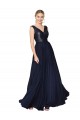 V-Back V-Neck Soft Chiffon & Sequin Dark Navy Long Prom Dress Canada Shop