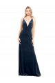 V-Neck Stretch Velvet Dark Navy Long A-Line Prom Dress Canada Shop