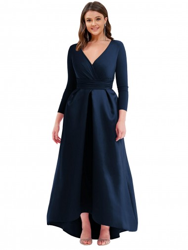 V-Neck Spandex Dark Navy Long Plus Size Prom Dress Canada Shop
