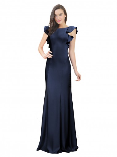 Keyhole Back Bateau Neck Stretch Crepe Dark Navy Long Prom Dress Canada Shop