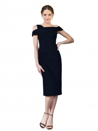 Off the Shoulder Stretch Crepe Dark Navy Cocktail Length Bridesmaid Gowns Canada Shop