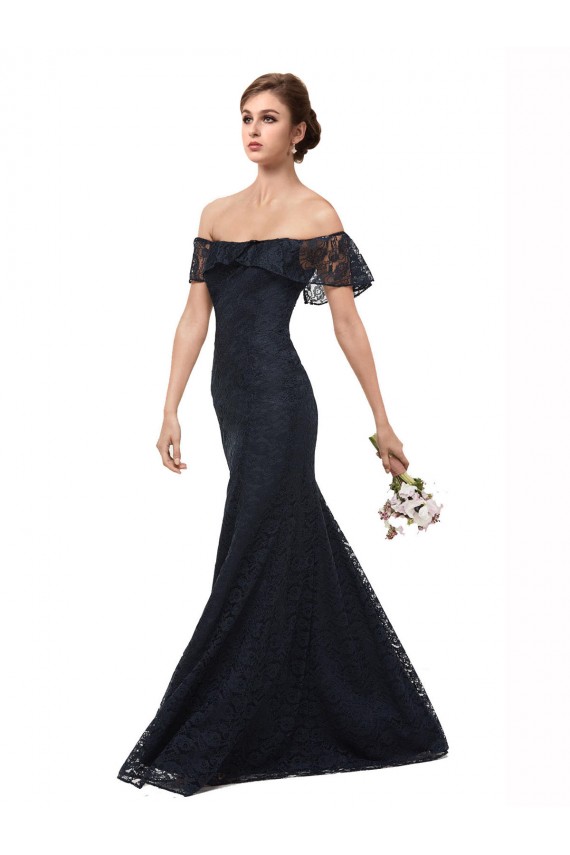 Off the Shoulder Lace Dark Navy Long Prom Dress Canada Shop
