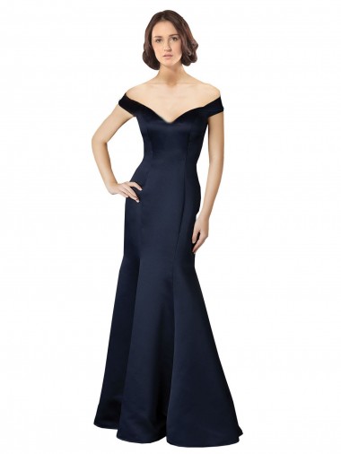 Off the Shoulder Satin Dark Navy Long Prom Dress Canada Shop