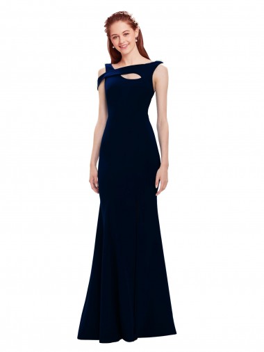 Off the Shoulder Stretch Crepe Dark Navy Long Prom Dress Canada Shop