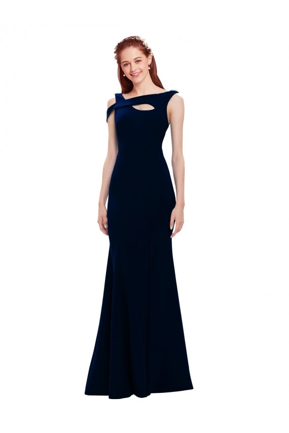 Off the Shoulder Stretch Crepe Dark Navy Long Prom Dress Canada Shop