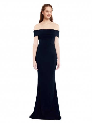 Keyhole Back Off the Shoulder Stretch Crepe Dark Navy Long Prom Dress Canada Shop
