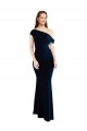 One Shoulder Stretch Crepe Dark Navy Long Bridesmaid Gown Canada Shop