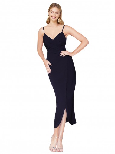 V-Back Spaghetti Straps Stretch Crepe Dark Navy Knee Length Prom Dress Canada Shop