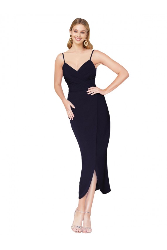 V-Back Spaghetti Straps Stretch Crepe Dark Navy Knee Length Prom Dress Canada Shop
