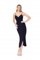 V-Back Spaghetti Straps Stretch Crepe Dark Navy Knee Length Prom Dress Canada Shop