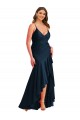 Spaghetti Straps Silky Satin Dark Navy Long Plus Size Prom Dress Canada Shop