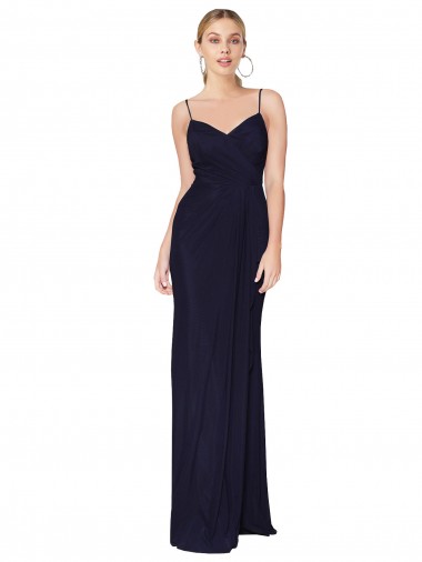 V-Back Spaghetti Straps Soft Chiffon Dark Navy Long Prom Dress Canada Shop