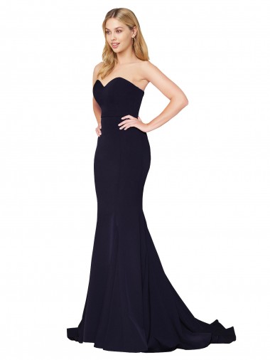 Sweetheart Stretch Crepe Dark Navy Sweep Train Bridal Party Dress Canada Shop