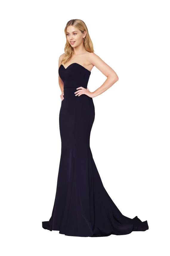 Sweetheart Stretch Crepe Dark Navy Sweep Train Bridal Party Dress Canada Shop