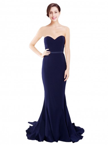 Low Back Sweetheart Stretch Crepe Dark Navy Sweep Train Prom Dresses Canada Shop
