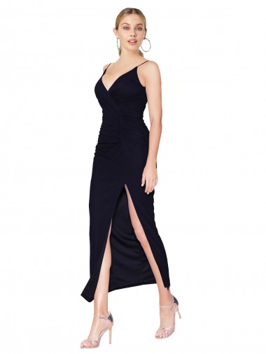 V-Back V-Neck Soft Chiffon Dark Navy Knee Length Sexy Prom Dress Canada Shop