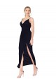 V-Back V-Neck Soft Chiffon Dark Navy Knee Length Sexy Prom Dress Canada Shop