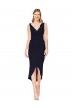 V-Neck Stretch Crepe Dark Navy Knee Length Prom Dress Canada Shop