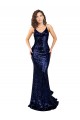Open Back V-Neck Sequin Dark Navy Long Sexy Prom Dress Canada Shop