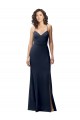 Open Back Spaghetti Straps Stretch Crepe Dark Navy Long Prom Dress Canada Shop